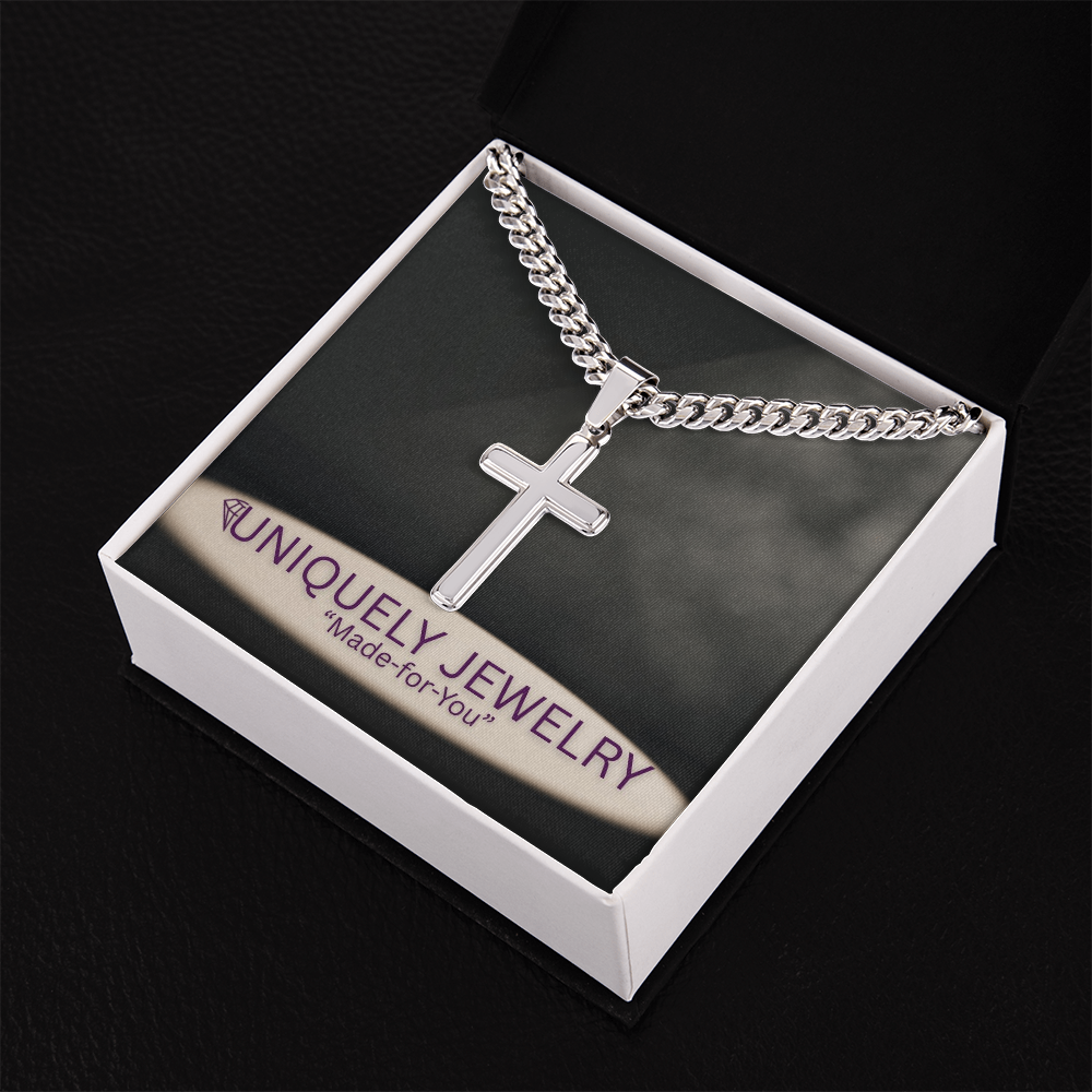 Cuban Link Chain with Engraved Artisan Cross