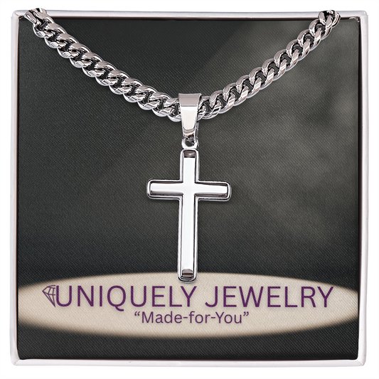 Cuban Link Chain with Engraved Artisan Cross