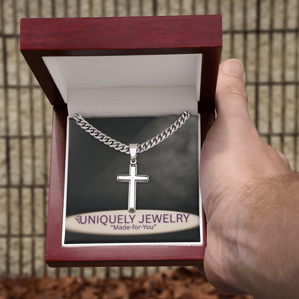 Cuban Link Chain with Engraved Artisan Cross